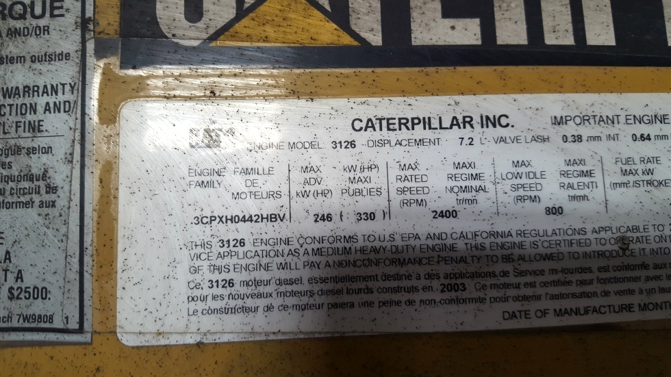 USED CATERPILLAR ENGINE | 3126 7.2L YEAR 2003 330HP 113,390 MILES FOR SALE